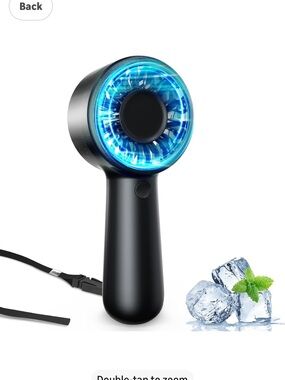 Portable Handheld Mini Fan with LED Cooling Ring - Black/Blue